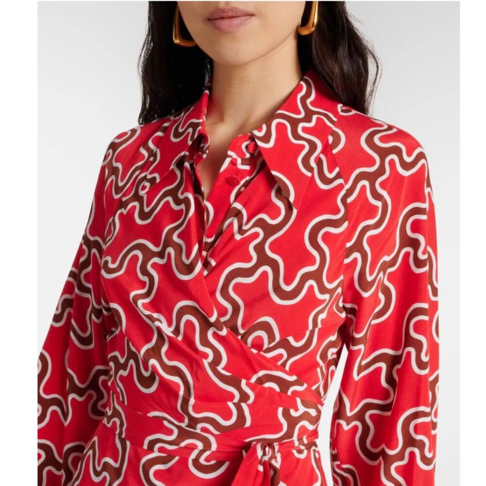 Diane Von Furstenberg Red and White Long Sleeve Dress - Picture 5 of 12